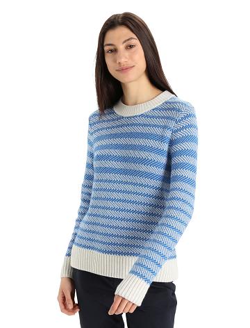 Ecru Heather / Lazurite Icebreaker Merino Waypoint Crewe Women's Sweaters | AU 1623TCEV